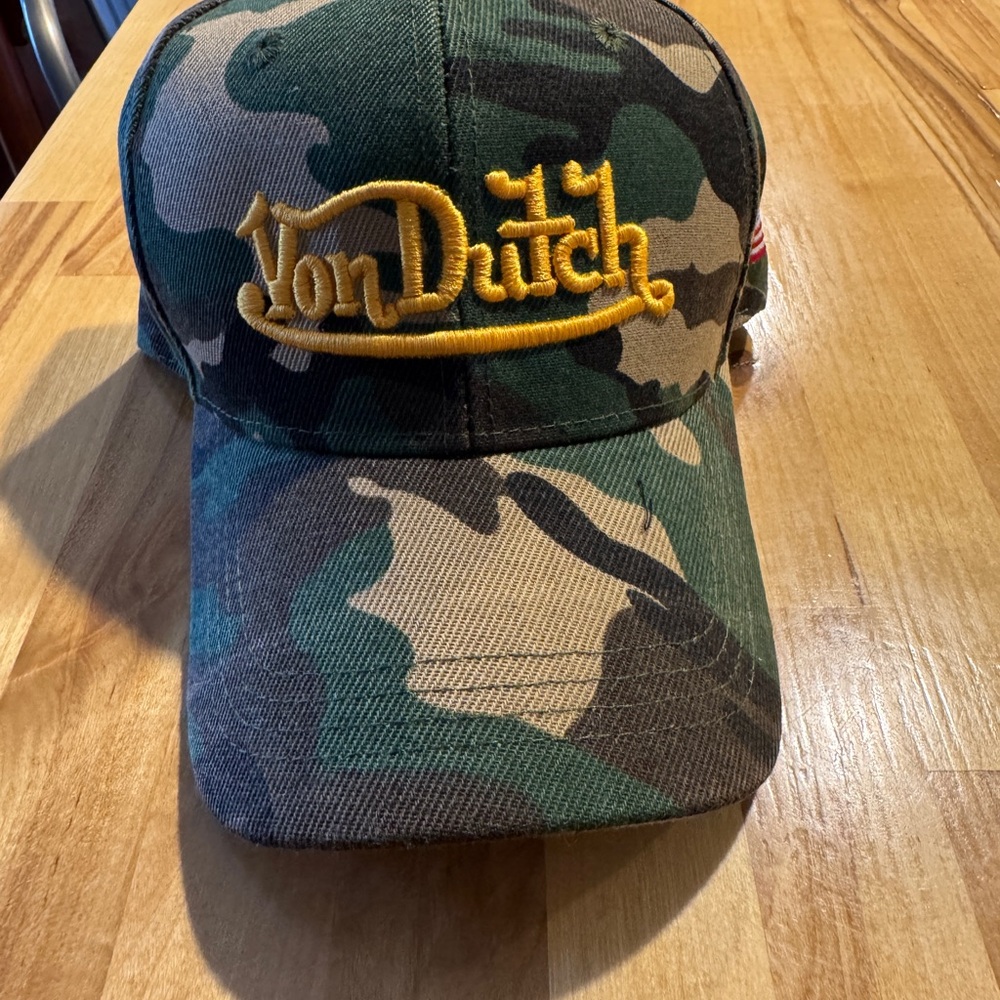 Von Dutch Green Camouflage Hat with Yellow Logo